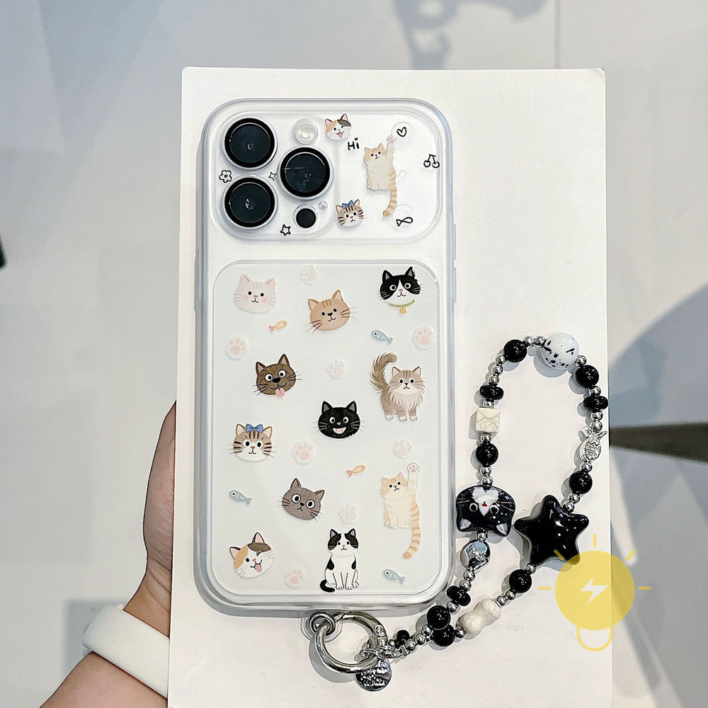 Phone Case For iPhone 17 Pro Max 16 15 14 Cute TPU Cartoon Keychain Chain Cat Aesthetic Korean Cute