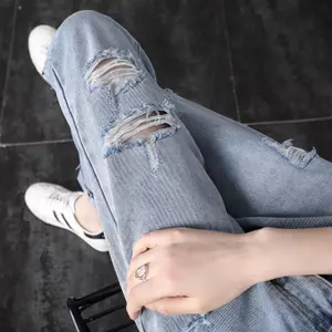 Quần jean rách nữ thẳng dáng rộng mùa xuân thu 2025 đến mắt cá chân eo cao Harem Quần cà rốt Slimer Look Tall Daddy Pants