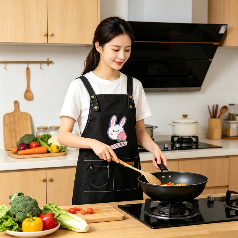 Tạp dề denim cotton, họa tiết dễ thương, thiết kế túi lớn, chống thấm nước, bền và chống dầu