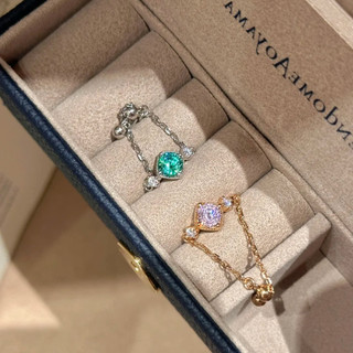 Châu Âu Mỹ ins Phong Cách Mới Tổ Chim Cắt Hồng Kim Cương Màu Kim Cương Dây Xích Có Thể Thu Vào Nhẫn Nữ