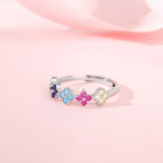 Nhẫn bạc nữ S925 với thiết kế cỏ bốn lá zircon, phong cách retro ngọt ngào cho mùa hè
