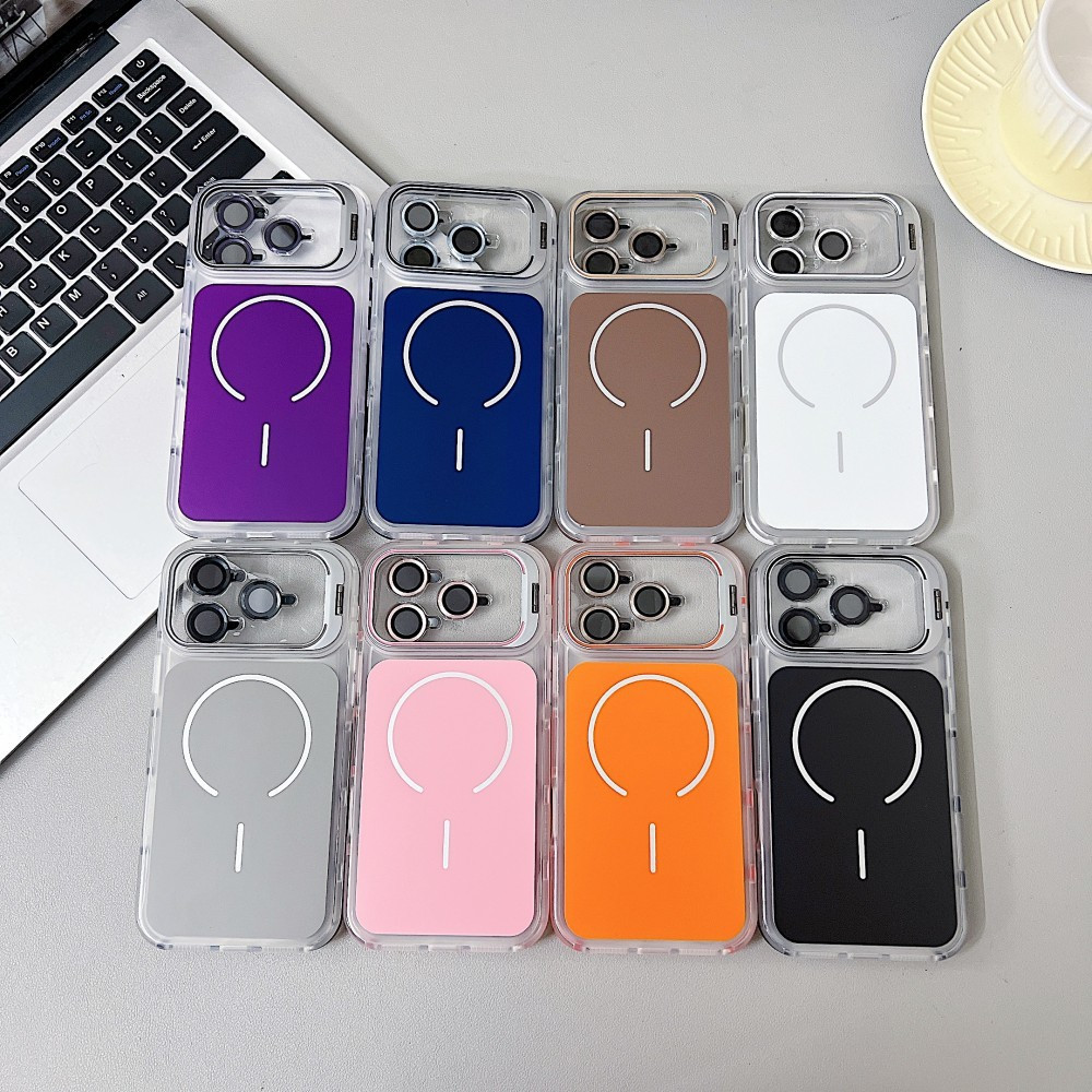 Ốp Điện Thoại Khung Mờ Có Giá Đỡ Ống Kính Mạ Điện Cho iPhone 17 16 15 Pro ProMax 17 Air 16 15 14 Plus Vỏ Chống Sốc Chống Trượt