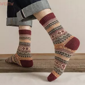 WEETW 5 Đôi Tất Cotton Nam, Tuyết Giữa Bắp Chân Dày Tất Mùa Đông, Mềm Mại Ấm Áp Phong Cách Bắc Âu Giáng Sinh Ống Len Tất Thu Đông