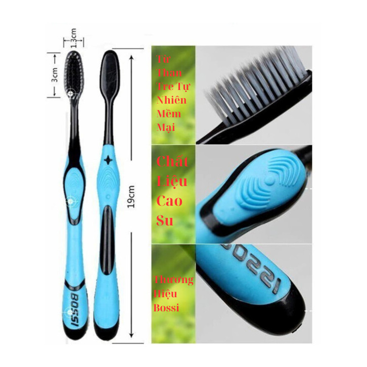 【Bán sỉ】 Hộp 30 cái Bàn Chải Đánh Răng Than Tre Hoạt Tính Bossi Hàn Quốc