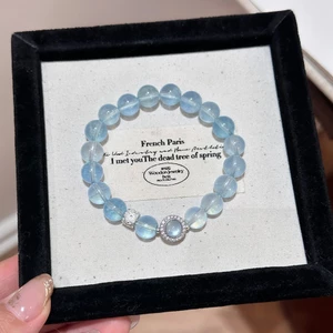 Vòng tay Aquamarine trong suốt bằng đá dành cho nữ Vòng tay đính cườm Sapphire sang trọng và làm sáng da Vòng tay pha lê và hạnh phúc