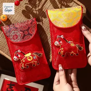 Phong bì màu đỏ bằng vải GOJO, Túi đựng tiền may mắn truyền thống phong cách Trung Quốc, Sáng tạo 2026 Năm con ngựa Lời chúc hay nhất Phim hoạt hình Túi đỏ Quà tặng năm mới