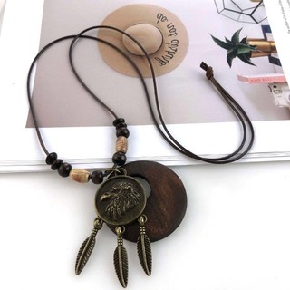 HEARTHLY Vòng cổ dài da gỗ handmade phong cách boho, mặt lá rỗng cho nam