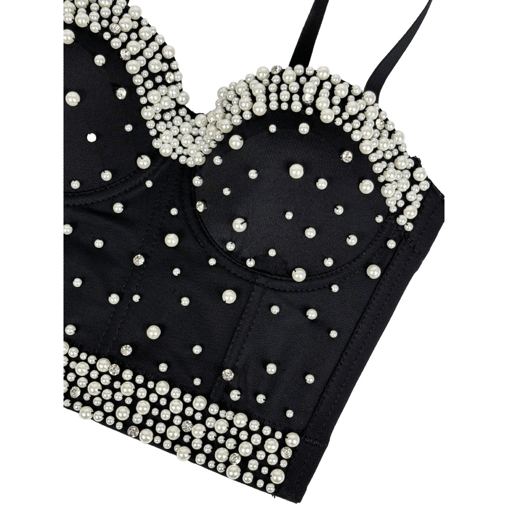 Corset Xương Cá Phối Ngọc Trai và Kim Cương Nhấp Nháy, Phù Hợp Lễ Hội