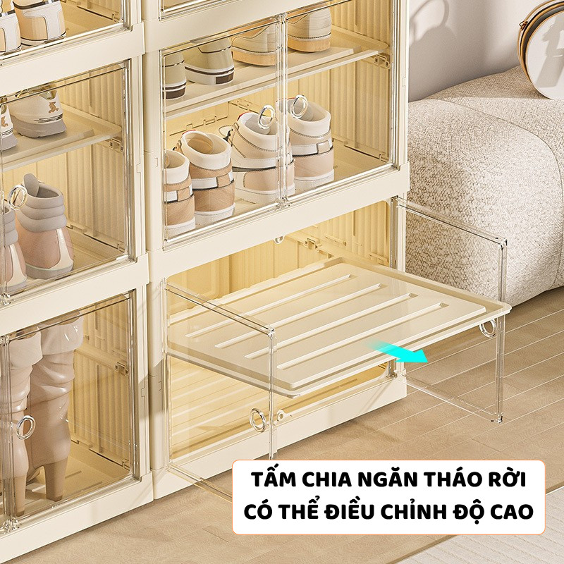 Tủ Đựng Giày Gấp Gọn ENODA HOME, Hộp Đựng Giày Thông Minh 3-9 Tầng, Tủ Kệ Đựng Giày Dép Trong Suốt HG011