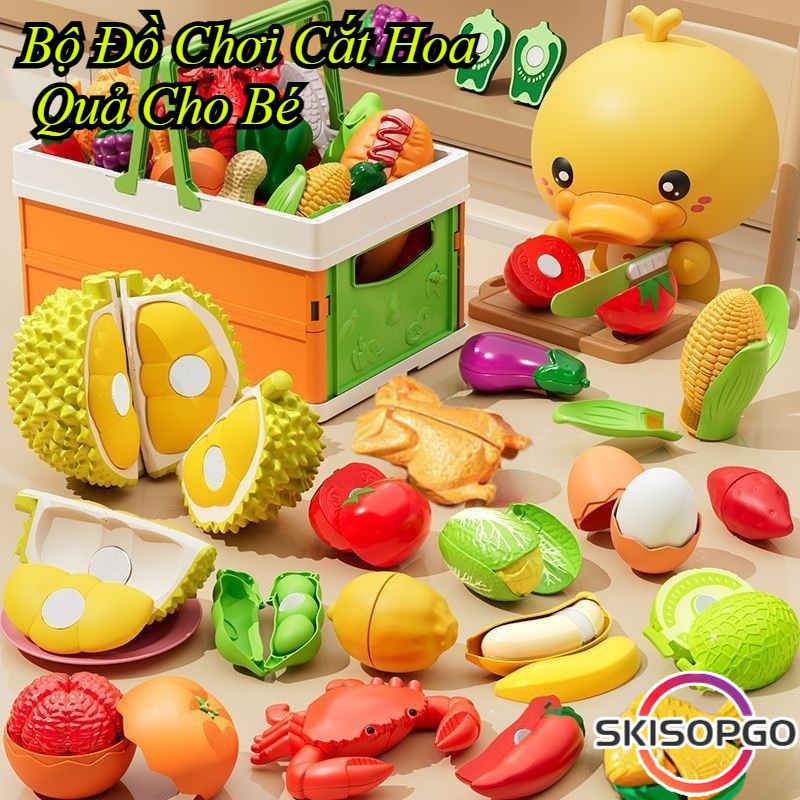 【SKISOPGO】42/23pcs Bộ Đồ Chơi Cắt Hoa Quả Cho Bé,Đồ Chơi Nấu Ăn Nhà Bếp,Đồ Chơi Cắt Hoa Quả Trái Cây Rau Củ Bằng NhựaABS