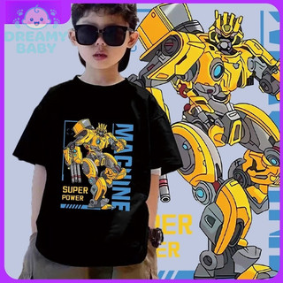 COD✅ (Hồ Chí Minh)  Áo thun bé trai in hình Transformers Bumblebee, cổ tròn siêu rộng, chất cotton mềm mại và thoải mái.