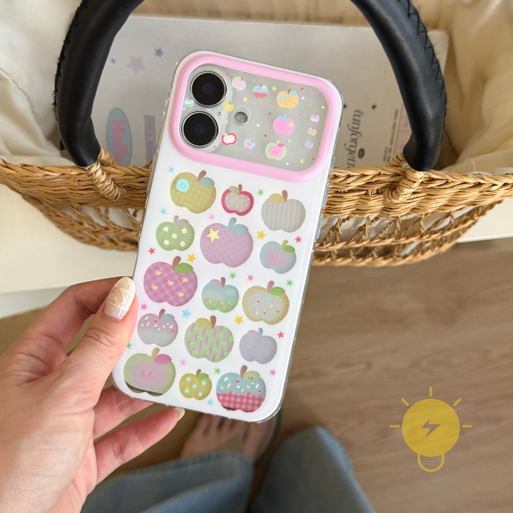 Phone Case For iPhone 17 Pro Max 16 15 TPU Keychain Chain Colorful Strawberry Aesthetic Korean Cute