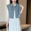Áo sơ mi Denim thời trang ngắn dáng rộng mùa hè phù hợp với mọi phong cách Hồng Kông
