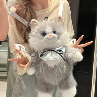 Ba lô mèo sang trọng mô phỏng ALLGIFT, Ba lô Ragdoll sang trọng dung tích nhỏ mềm mại, Kawaii Hoạt hình dễ thương Con rối thực tế Túi đeo vai mèo Quà tặng cho bé gái
