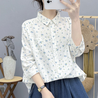 Áo Sơ Mi Nữ Sợi Cotton Cao Cấp 2026 Văn Học Mùa Hè Nhỏ Tươi Mục Vụ Hoa Trắng