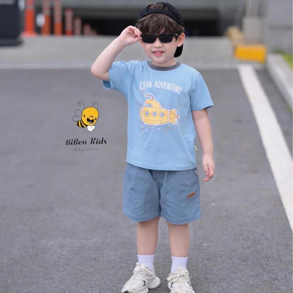 [BiBeo Kids] Bộ quần áo cộc tay TÀU NGẦM IN NỔI, quần Bò áo chất COTTON 4 chiều siêu co giãn  cho bé trai