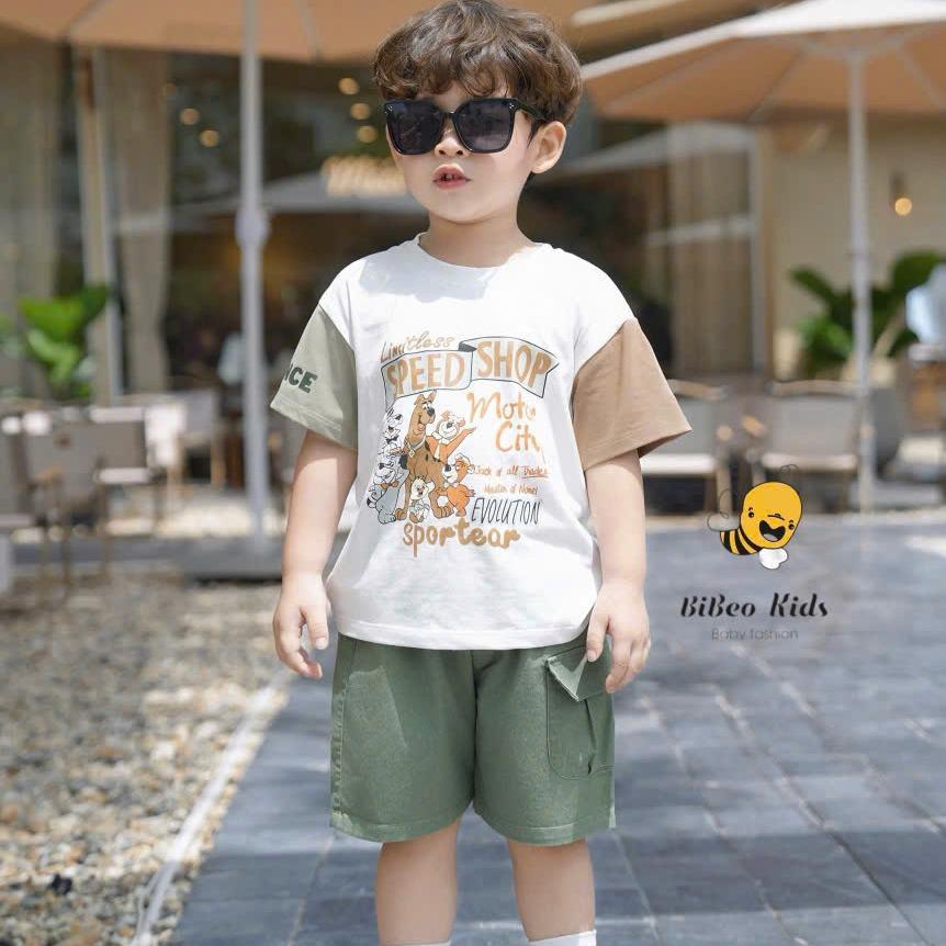 [BiBeo Kids]Bộ quần áo CỘC PHỐI TAY SPEED SHOP cho bé trai , Quần áo chất COTTON mềm thoải mái