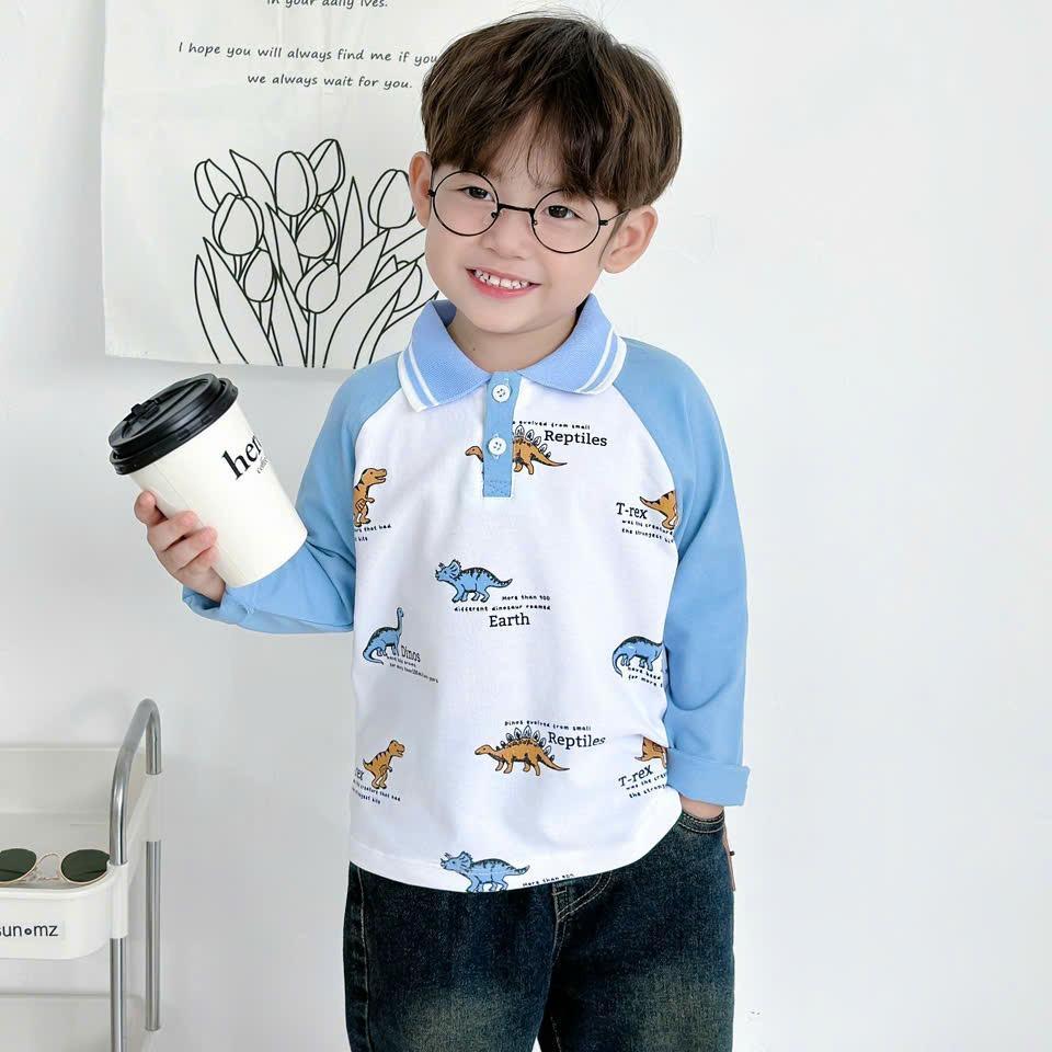 ÁO THU ĐÔNG IN HÌNH KHỦNG LONG dài tay cho bé trai,  Áo cotton mềm mát  thoải mái cho bé