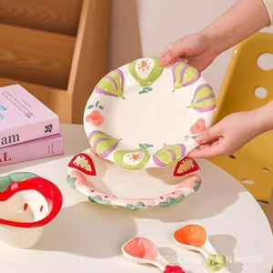 Bát Gốm Hộ Gia Đình 2026 Sữa Chua Bát Salad Trái Cây Bộ Đồ Ăn Đẹp Bộ Đĩa Ăn Đĩa Ăn