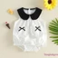 Bộ áo liền quần cho bé gái mùa hè Ruffle Pocket Bow Trang trí áo liền quần cổ búp bê không tay