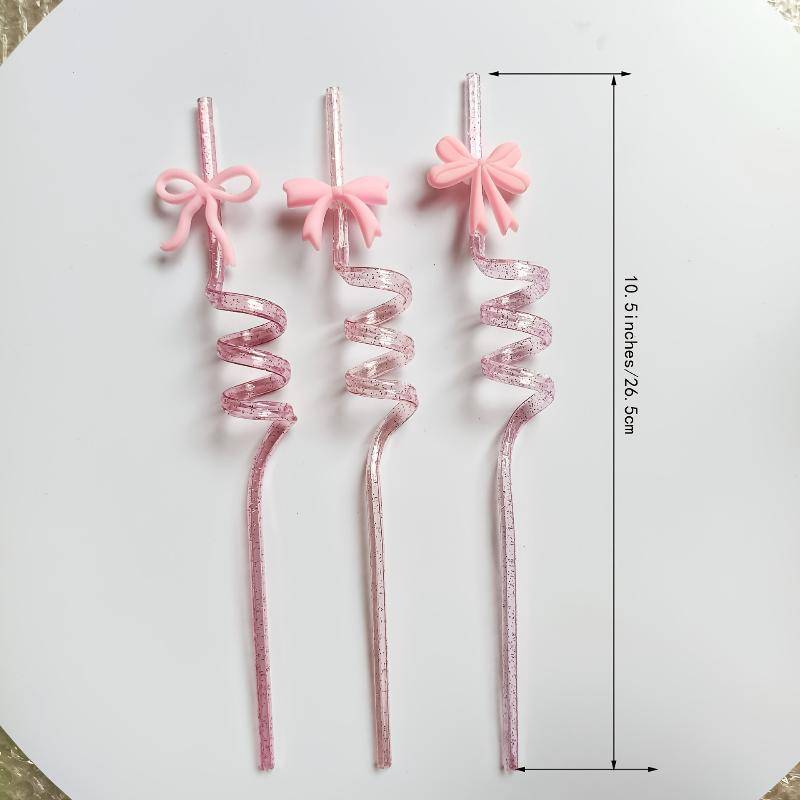 JINHF Long Lanh Nơ Màu Hồng Ống Hút Có Thể Tái Sử Dụng Uống Trang Trí Tiệc Cưới Sinh Nhật Bàn Cung Cấp 5 Bộ HOT