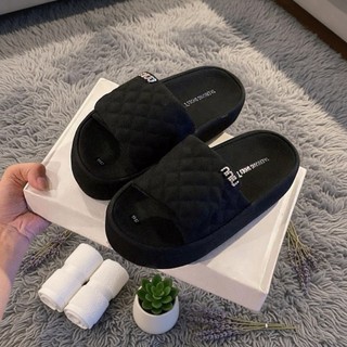 Dép Nữ IGU quai xé dán thêu chỉ cao 5cm da mềm êm nhẹ chân mũi tròn chuẩn size