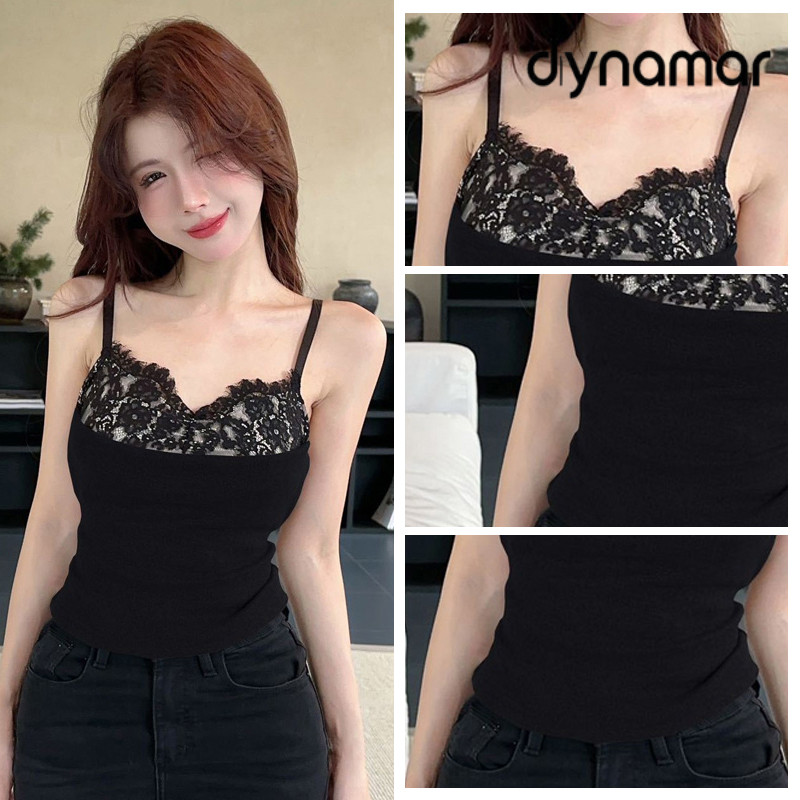 【dynamar】Áo hai dây ren phối họa tiết gợi cảm dành cho nữ, thiết kế độc đáo, hở lưng đẹp