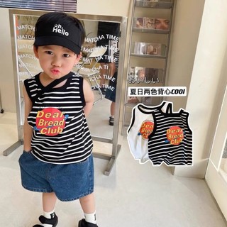 Áo Vest khâu màu bé trai mùa hè Áo thun không tay thiết kế trẻ em Áo sọc không tay