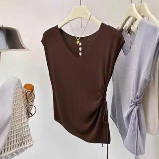 [Giảm giá 50%] Áo thun ngắn tay dệt kim cổ chữ V rỗng phong cách Hàn Quốc phong cách mới dành cho nữ