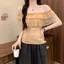 Pháp Cao Cấp Ren Khâu Áo Thun Nữ Mùa Hè 2026 Phong Cách Mới Một Vai Slim-fit Thiết Kế Gợi Cảm Lớp