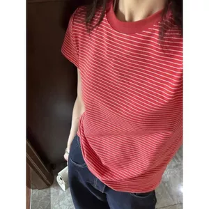 Thực sự Yêu!!! [Sọc Trắng] Áo thun ngắn tay mỏng phong cách trường học phong cách Hàn Quốc dành cho nữ siêu nóng bỏng hơn