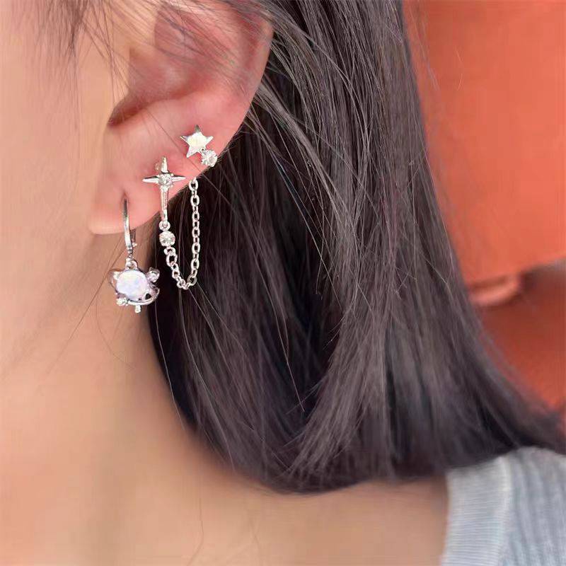 [Kitten-t] 6 Cái / bộ Goth Punk Crystal Moon Cross Star Mặt Dây Chuyền Bông Tai Dành Cho Nữ Cô Gái Tính Khí Đa Năng Phụ Kiện Trang Sức Quà Tặng Mới