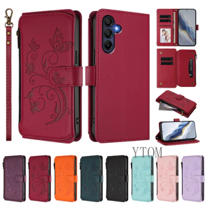 Dành Cho Samsung Galaxy A05 A05S A15 A25 A35 A55 M14 M54 M34 M15 M55 M35 C55 F15 F34 F54 5G / 4G Sang Trọng Dây Kéo Ví Da Pu Khe Cắm Thẻ Flip Case