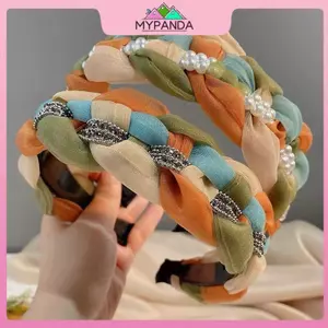 MYPANDA Thời Trang Ngọt Ngào Retro Tóc Cho Nữ Cô Gái Xoắn Đan Băng Đô Quấn Tóc Nhiều Màu Sắc Dệt Ngọc Trai Rộng Mũ Phụ Kiện Tóc.