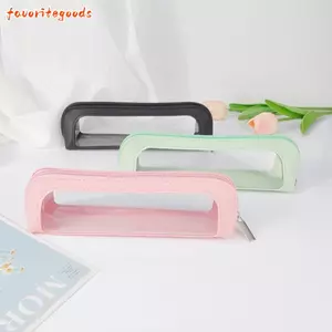 Túi trang điểm nhỏ FAVORITEGOODS, Hộp đựng mỹ phẩm chống thấm nước trong suốt, Di động có bàn chải trang điểm bằng da PU có dây kéo