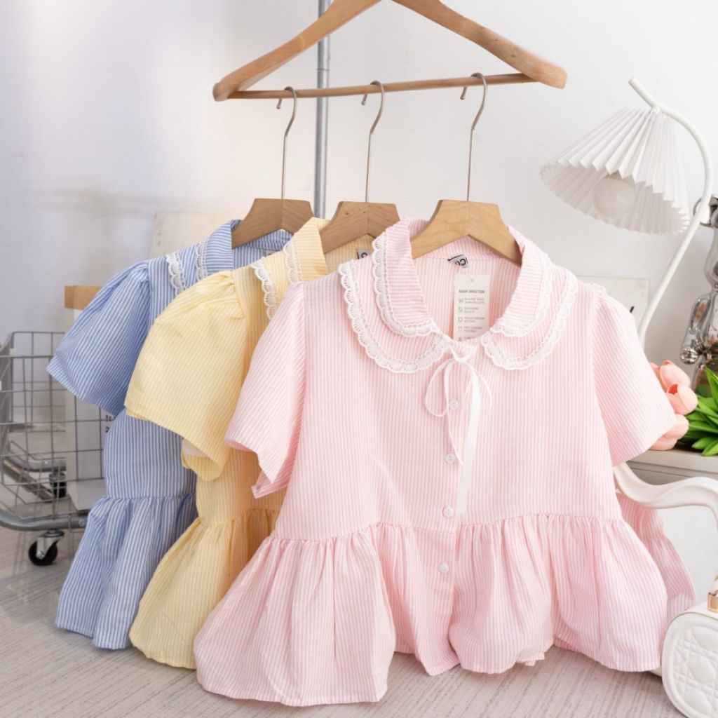 Áo Sơ Mi Nữ Dáng Babydoll Cổ Sen 2 Lá Phối Ren Cộc Tay Có Bigsize Clothing Thời Trang Nữ M6777 - SamHi Closet