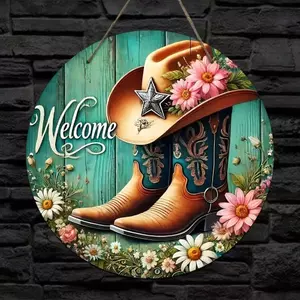 HELLOYOUNG Trang trí tường trang trại phương Tây có bốt cao bồi in hoa cho lối vào phòng khách