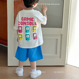 (Từ 2-12 tuổi) Áo thun trẻ em, 100% cotton nguyên chất, họa tiết máy chơi game, kiểu Hàn Quốc tay ngắn rộng rãi