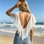 Áo thun nữ tay ngắn cổ chữ V không lưng Xù áo Crop top nữ