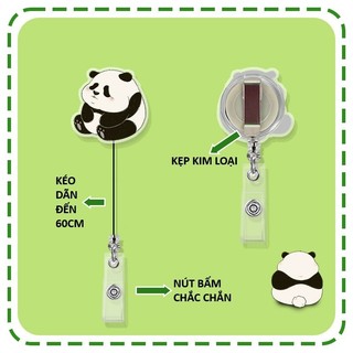 Móc - Kẹp bảng tên HSSV, nhân viên có thể kéo dãn - yoyo nhựa acrylic họa tiết Panda béo M64