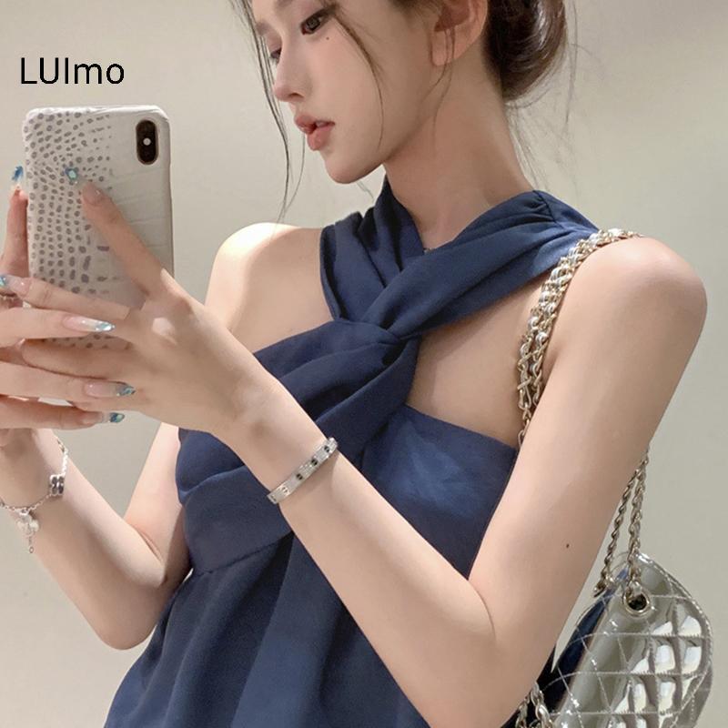 LUImo Thời Trang Mùa Hè Ngọt Ngào Gợi Cảm Xanh Xoắn Dây Ne Không Tay Áo Cho Nữ SBS