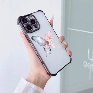 Ốp Điện Thoại Trong Suốt Chống Rơi Bốn Góc Cho OPPO A6 A5 Pro A5X A3X A5i A3 A3i A18 A38 A96 A76 A95 5G Vỏ Bảo Vệ Mạ Bướm