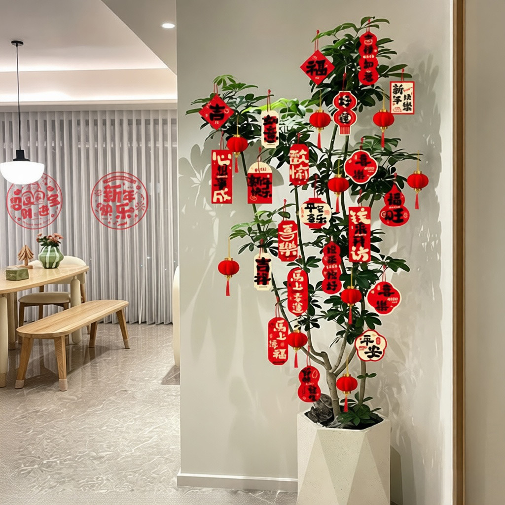 40 Cái / bộ Năm Mới Cây Cảnh Trang Trí Tường Ngựa Năm Fu Nhân Vật Treo Trang Trí Cho Gia Đình