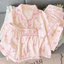 -Set Pyjama 3 Món Áo Cộc + Quần Cộc + Quần Dài Thu Hè Hoạ Tiết nơ Dễ Thương