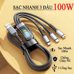 Dây cáp sạc siêu nhanh 3 đầu 100W Micro USB Type C 3 trong 1 dây cáp dữ liệu
