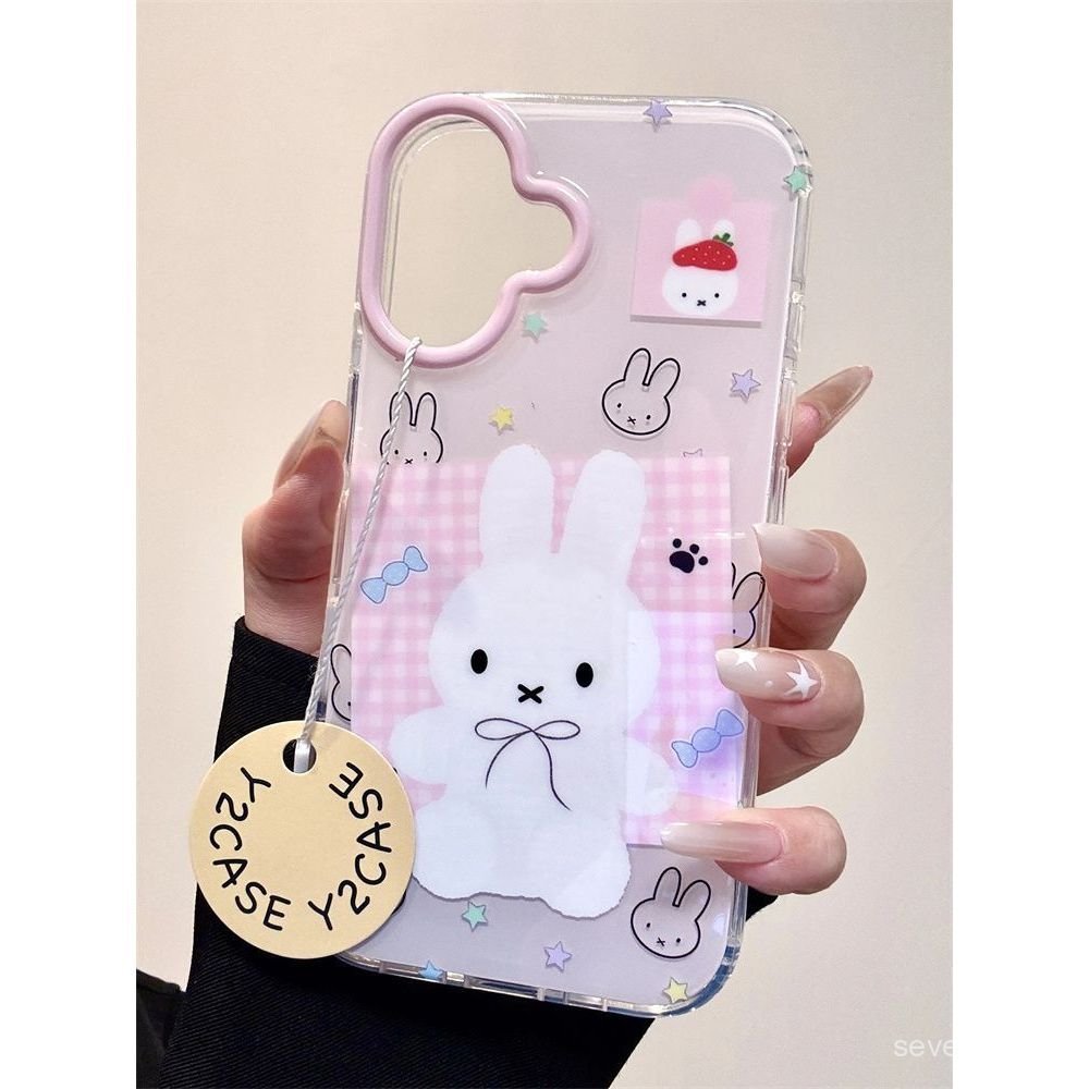 Ốp Điện Thoại Thích Hợp Cho iPhone 7 8 X XS XR XSMAX 11 12 13 14 15 16 17 Pro max Plus Air Pink Checked Candy Miffy Rabbit Chain Vỏ Bảo Vệ Chống Sốc Bao Gồm Tất Cả KLEB