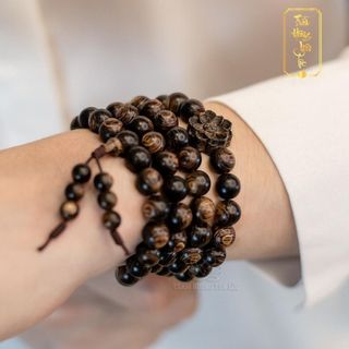 Vòng Tay Trầm Hương 108 Hạt Sánh Chìm Mix Sen Trầm -  TRẦM HƯƠNG YÊN LỘC