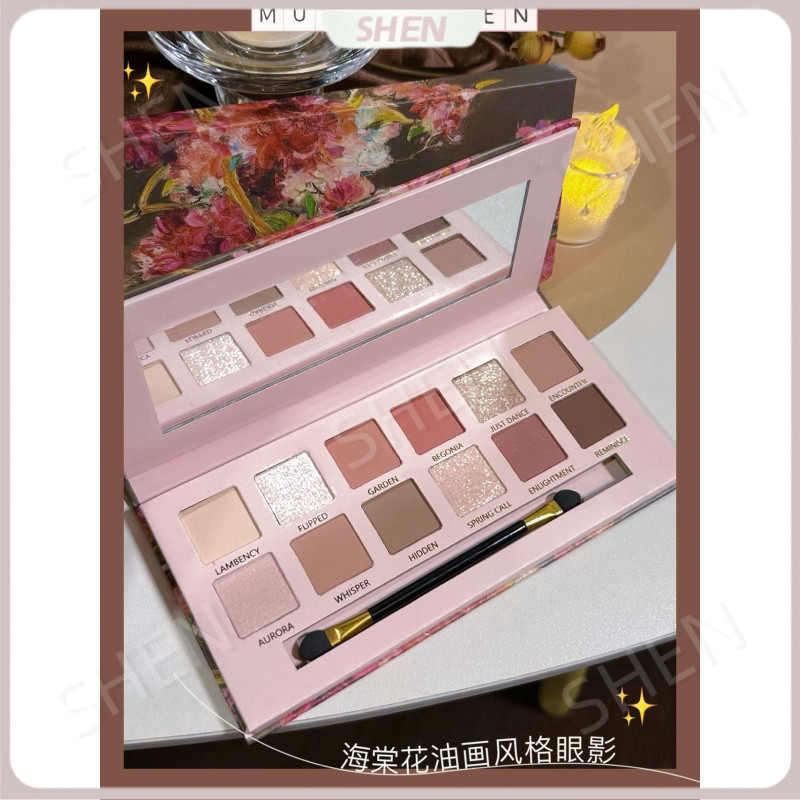 Phong Cách Mới 12 Màu Begonia Hoa Tranh Sơn Dầu Phong Cách Hồng Nâu Phấn Mắt Bảng Matte Pearlescent Fine Nhấp Nháy Màu Đất Thấp bão Hòa Bảng Phấn Mắt