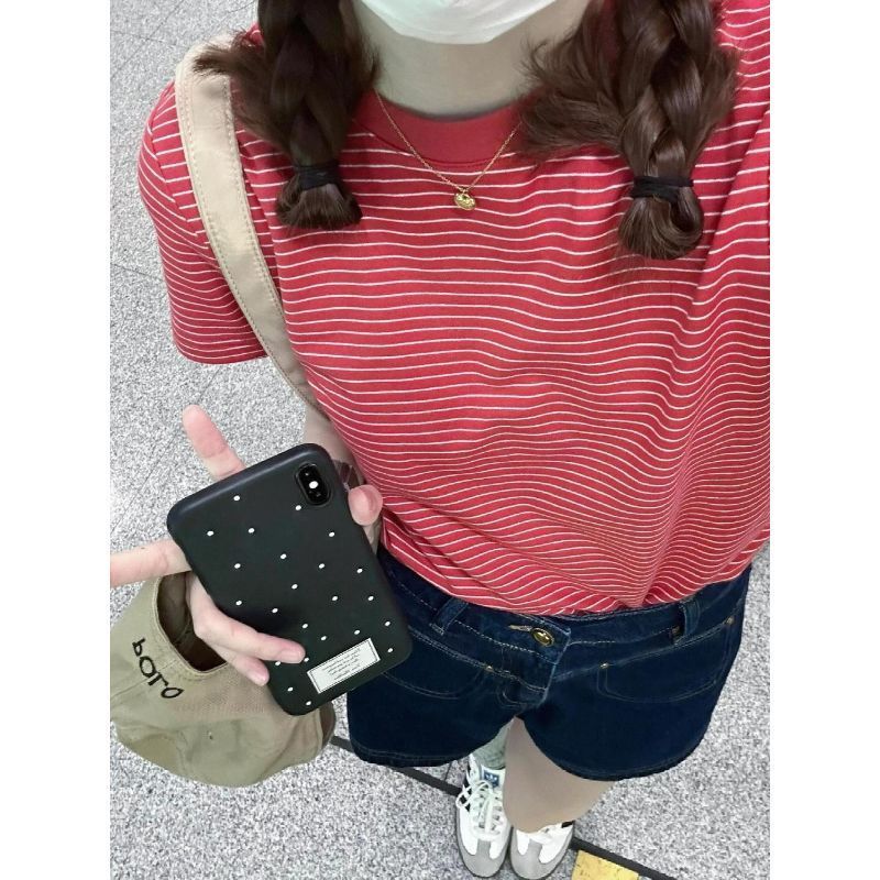 [Hàng mới về] [Sọc trắng] Áo thun ngắn tay dáng ôm phong cách Hàn Quốc dành cho nữ Siêu Hot Slimer Look Top