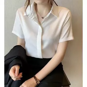 Áo sơ mi ngắn tay chống sắt chống nhăn chống nhăn màu trắng dành cho nữ sinh viên đại học Quần áo làm việc Áo sơ mi đáy mỏng